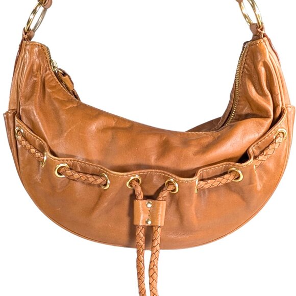 Michael Kors Nolita Tan Leather Braided Hobo Zip Boho Festival Shoulder Bag - Picture 2 of 9
